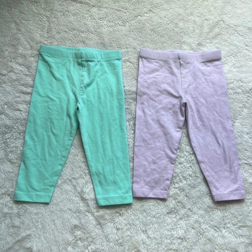 The Childrens Place Girls 3T Leggings 2 Pack Mint Green Lavender Purple Cotton